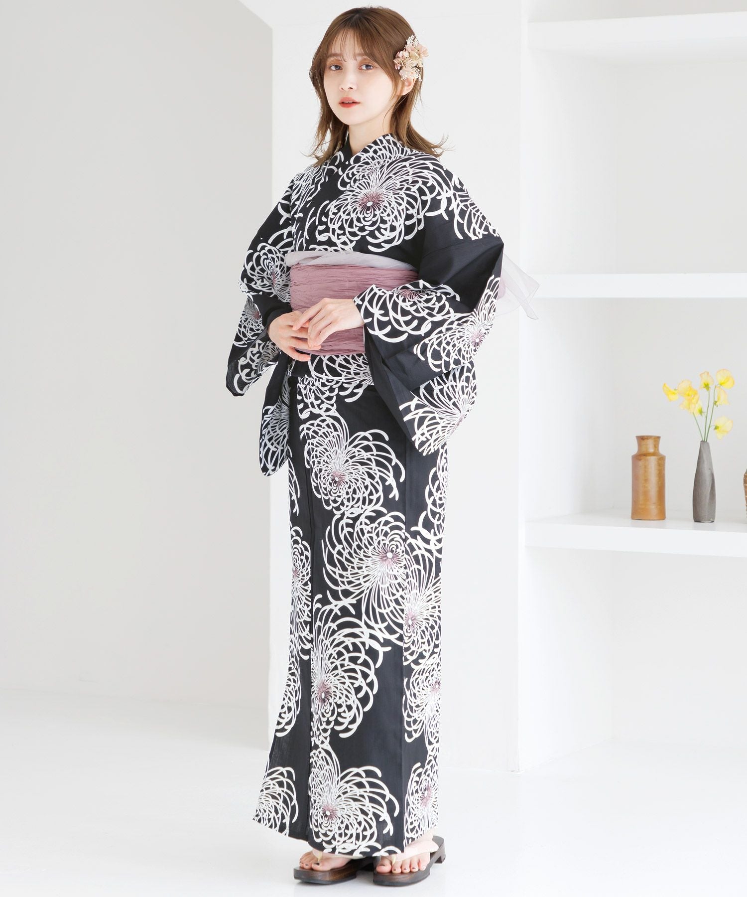 DITA ディータ 浴衣 2点セット 月夜の乱菊しらべ 黒 白 ピンク 月夜の乱菊しらべ | Dita（ディータ）オフィシャルストア
