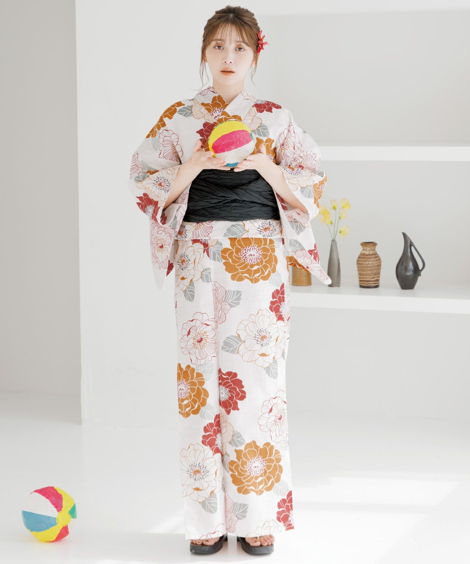 dita 浴衣 如月の椿 赤 花 マスタードイエロー グレー 黒 黄 くすみ 如月の椿 | Dita（ディータ）オフィシャルストア