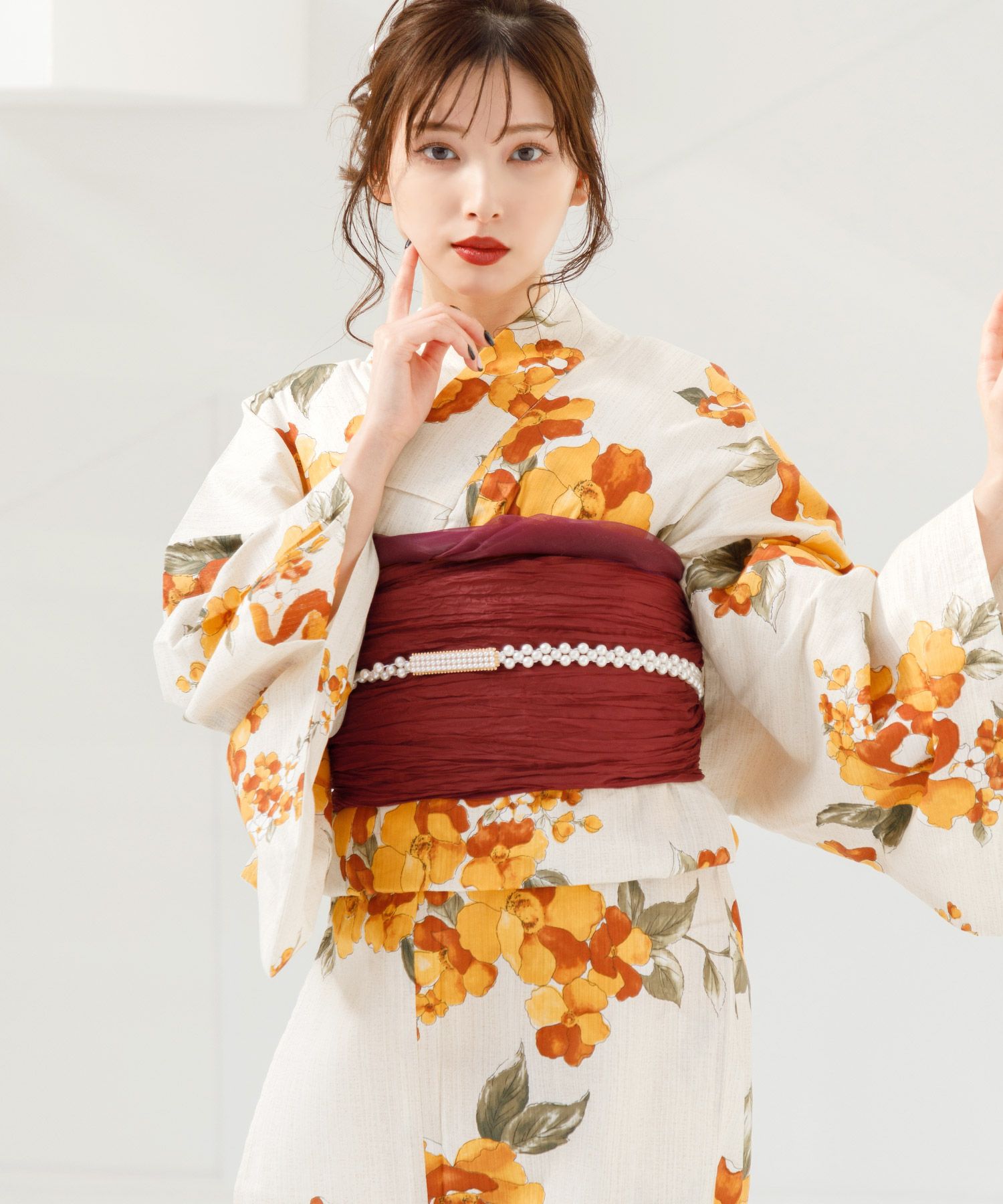 Dita 浴衣 セット 大正ロマン椿寄せ オレンジ 暖色 フリーサイズ グレース 大正ロマン椿寄せ | Dita（ディータ）オフィシャルストア