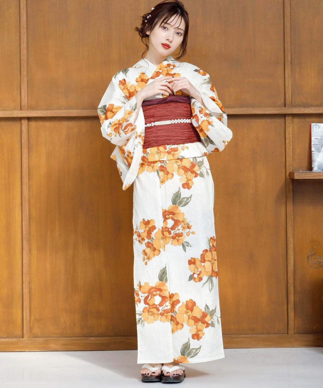 Dita 浴衣 セット 大正ロマン椿寄せ オレンジ 暖色 フリーサイズ グレース 大正ロマン椿寄せ | Dita（ディータ）オフィシャルストア