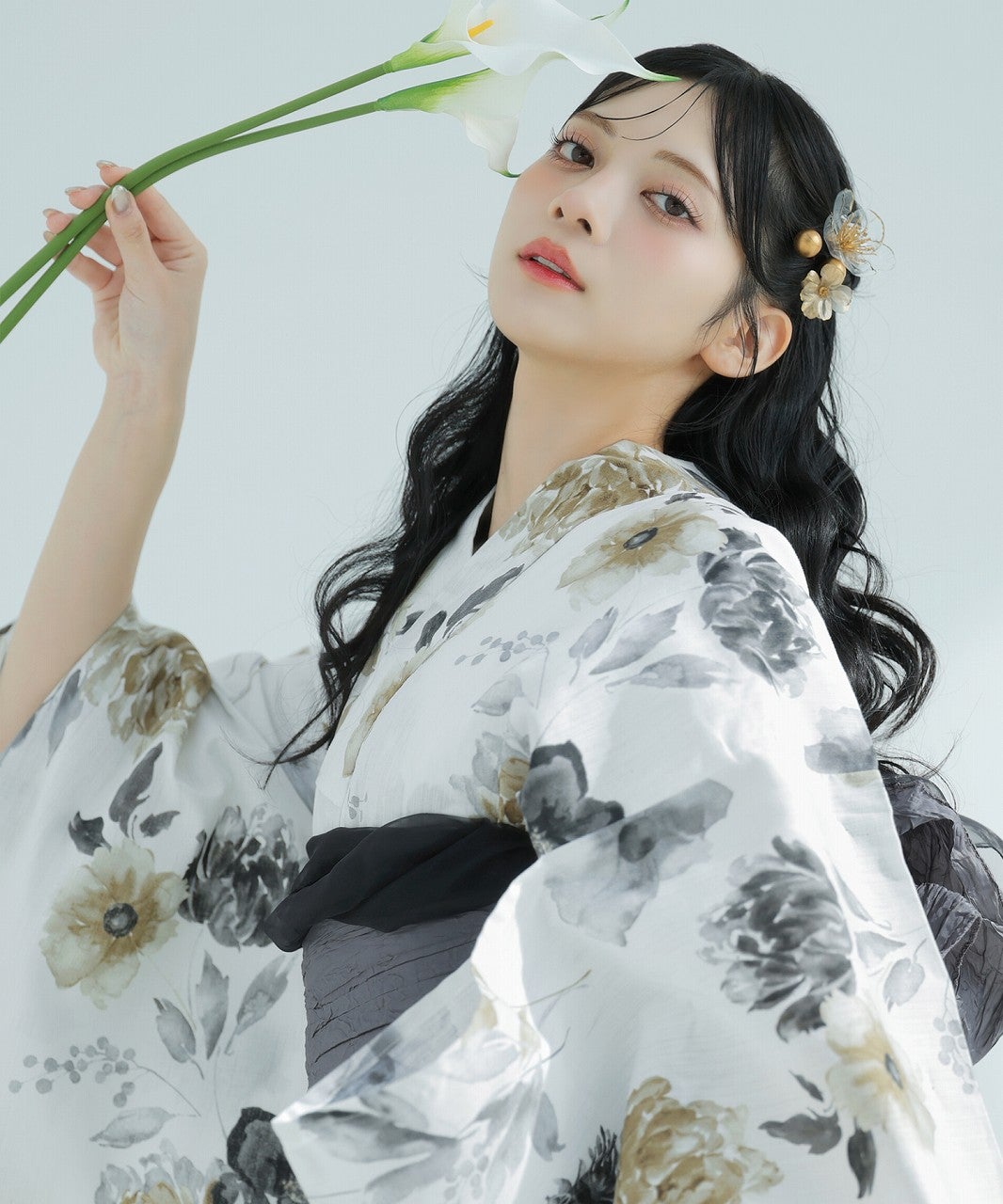 Dita 浴衣 5点セット　水彩のドライフラワー Amazon | [Dita](ディータ) レディース 浴衣 セット 簡単 兵児帯 白 紫