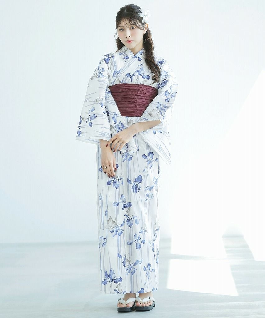 浴衣-取引先決定 サッシュベルト付きの浴衣です。日本製。ミドリ 浴衣「Black Cherry