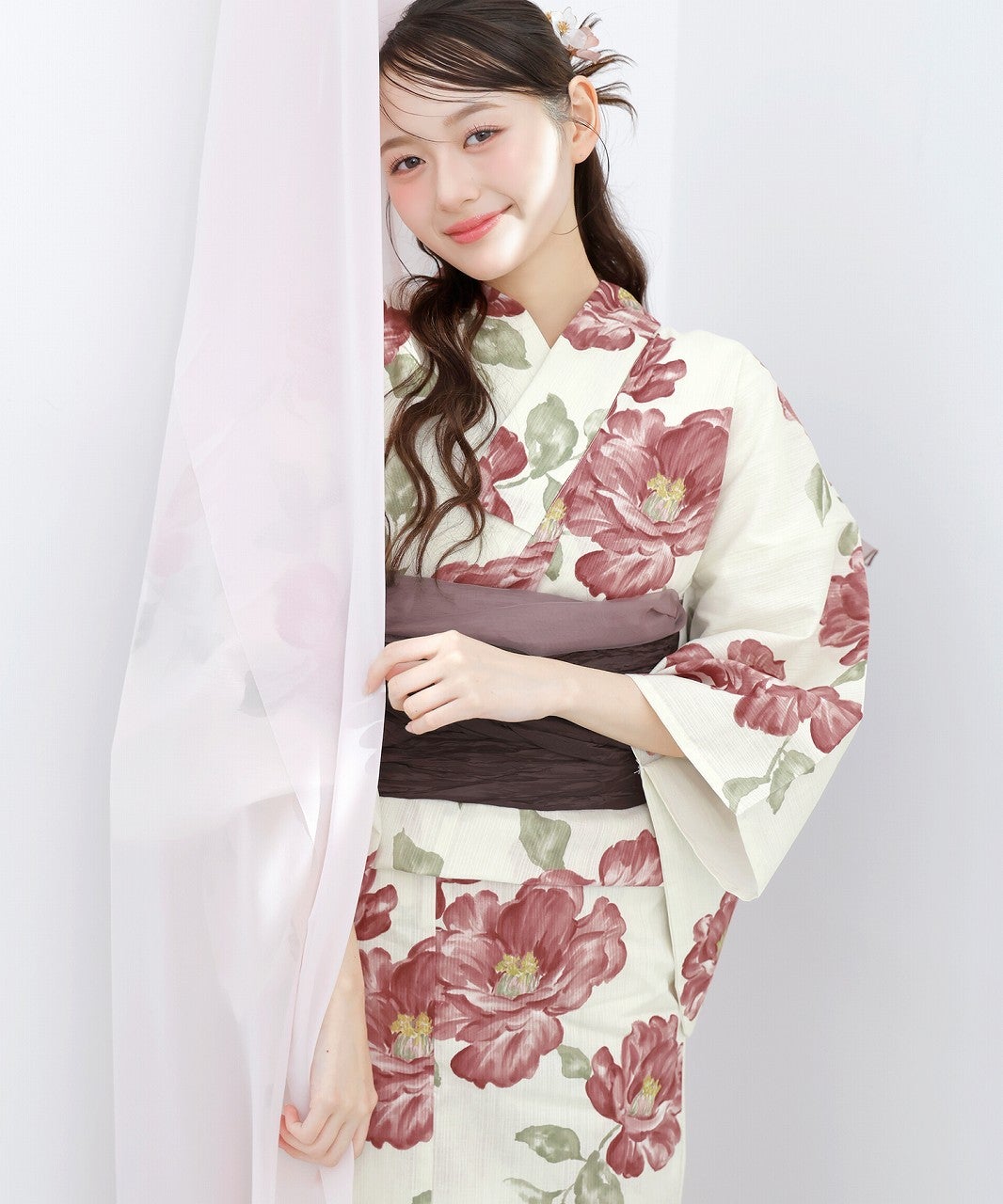 Dita 浴衣 大正椿流れ 浴衣・帯・下駄セット 大正椿流れ(生成り) | Dita（ディータ）オフィシャルストア