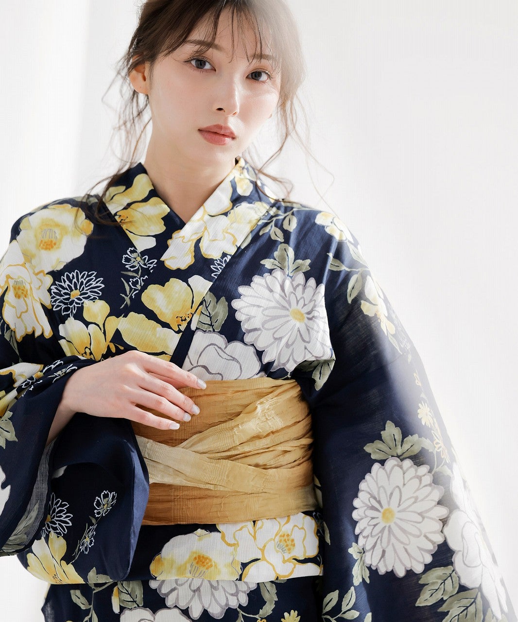 dita 椿と小菊しらべ　柑橘 浴衣 帯 下駄 5点セット 紺地 花柄 椿と小菊しらべ(柑橘) | Dita（ディータ）オフィシャルストア